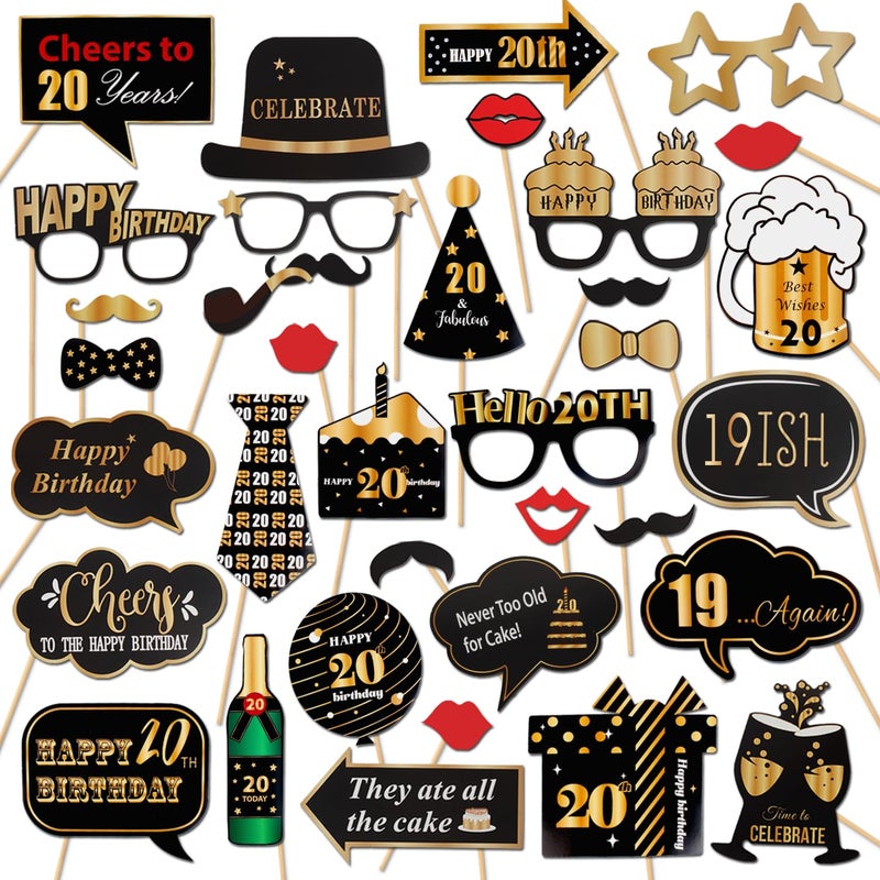 LINGTEER Happy 20th Birthday Party Photo Booth Props,Cheers to 20th Birthday Twenty Years Old Bday Party Centerpieces Props Decorations Sign. - Image 1